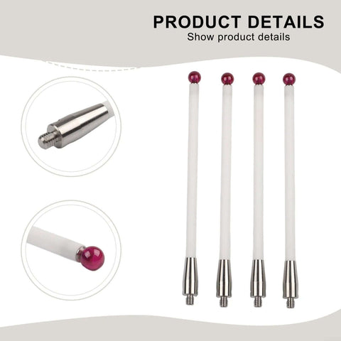 ArtHoval 4-pc CMM touch probe styluses with ceramic stems, Ø6mm pink ball tips, threaded shanks