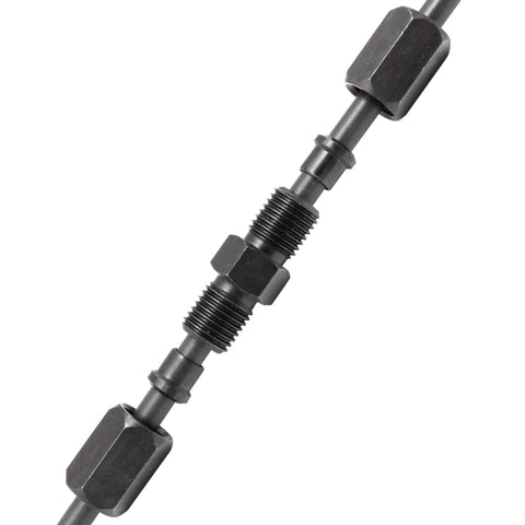 4LifetimeLines 3/16-inch high-pressure compression union in black-oxide steel threaded ends and two hex nuts angled view
