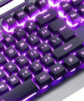 Sick RGB Backlit Mechanical Gaming Keyboard With Badass Ergonomic Form Factor And Adjustable Angle Stand, Tight USB Wired Setup For PC Gamers, Resilient Double Molded Keycaps Shield Spills And Wear close-up of illuminated keys