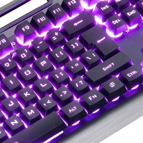 Sick RGB Backlit Mechanical Gaming Keyboard With Badass Ergonomic Form Factor And Adjustable Angle Stand, Tight USB Wired Setup For PC Gamers, Resilient Double Molded Keycaps Shield Spills And Wear close-up of illuminated keys