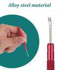 Close-up of a red stainless steel watch hand setting tool from 5 Pcs Watch Hands Repair Tool Kit, showing alloy steel material.