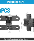 Hidden Cabinet Door Hinges 180 Degree Concealed Cross Hinges In Black Zinc Alloy 4 Pack dimensions diagram