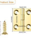 Ten Sets 1 Inch Gold Mini Brass Hinges With Screws For Jewelry Boxes DIY Projects featuring detailed size measurements