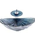 Game Changing Shell Shape Vessel Sink With Tempered Glass Bathroom Vanity Basin, includes faucet and pop up drain, above counter design.