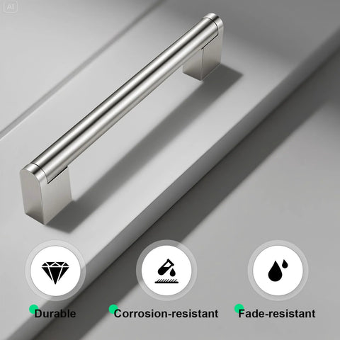 Brushed Nickel Cabinet Pulls Set of 5, 6.25 Inch Hole Spacing, 14mm Tube Diameter, Modern Kitchen and Bathroom Cabinet Handles, Durable Stainless Steel and Zinc Alloy Construction, Easy Mounting Hardware Included