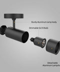 Exploded view of LED Dimmable Ceiling Spotlight For Indoor Accent Lighting, showing replaceable GU10 bulb and black finish