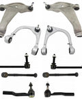 Premium 10 Piece Steering And Suspension Kit Lower Control Arms Ball Joints Tie Rods Links for Cadillac CTS with black links and silver arms.
