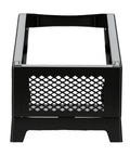 Front view of black Thermal Label Holder For Rolls And Fan Fold Labels, Easy Stand For Desktop Label Printer, mesh design