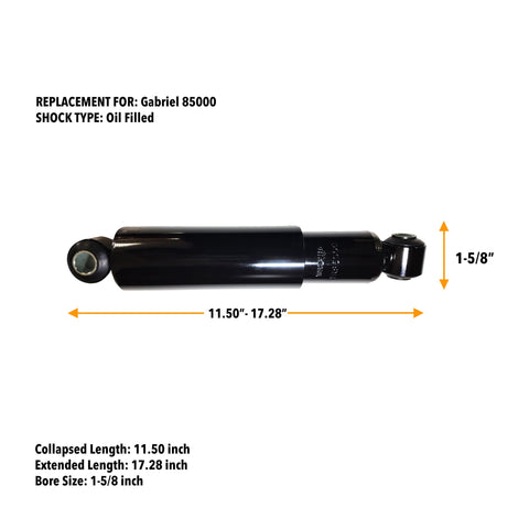4 Pack Heavy Duty Shock Absorbers For Trailer Suspension Systems Compatible With Intraax Vantraax Cush Ridewell Trailmobile Saf Holland Gabriel 85000 Monroe 65416 Replacement TR85000 black oil-filled shock absorber with size annotations