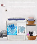 No Fuss Portable Twin Tub Washer And Dryer For Shoes And Clothes Compact 220V Dual Drum Laundry Machine with visible wash cycle.