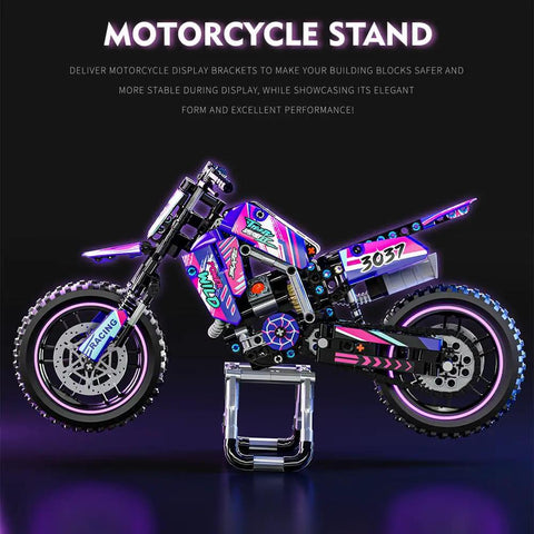 Motorcycle Building Block Set With 476 Pieces, Epic Collectible Display Model on stand, vivid colors and decals