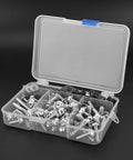 Motorcycle Fairing Screw Kit Aluminum M5 M6 177 Piece Set With Washers in plastic storage box on black background
