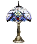 Tiffany Style Blue Stained Glass Table Lamp Vintage Accent Light For Bedroom Living Room Or Home Office 12x12x19 Inches Includes 2 LED Bulbs Handcrafted Glass Shade Adds Warm Ambience And Classic Charm
