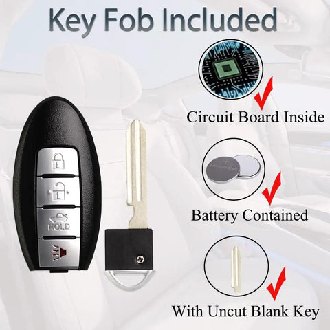 Key Fob Replacement For Nissan Altima Maxima Murano 370Z Infiniti G35 G37 EX35 FX35 FX37 Q70 Remote Smart Key Fob Plug-And-Play Ready