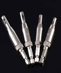 4-piece HSS self-centering hinge tapper drill bit set with 1/4-inch quick-change hex shanks, silver metal