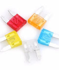 Colorful fuses from 120 Piece Blade Type Car And Motorcycle Fuse Kit With Assortment Of Mini Size Fuses For Quick Replacement, Fuse Puller Included