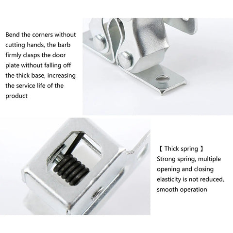 Close-up of Pack Of 5 Heavy Duty Plated Door Catches, twin roller bronze closet cabinet door latches, base and spring detail.