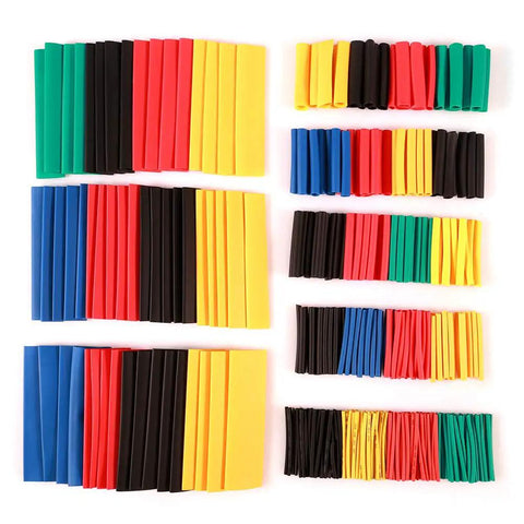 Assorted colored Do It Yourself Friendly 328 Piece 2 To 1 Heat Shrink Tubing Kit with 8 sizes for electronics and cable wiring projects.