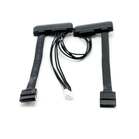 Compact SATA Y Cable For Single Board Computers And Tiny PC Builds, Dual Power And Data Splitter, Ultra Clean Wiring, Ideal For Tight Workspaces And Sleek Setups black SATA Y cable with dual connectors