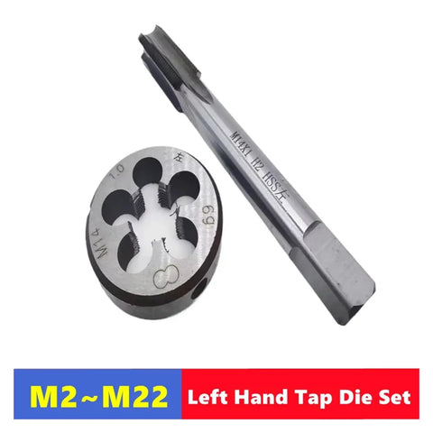 Super Cool 2 Pcs Left Hand Metric Tap Die Set For Machine Tools Covers M2 To M22 Sizes, HSS steel tap and die
