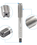 Pro Grade M12 X 1.25 HSS Metric Tap And Die Set for right-hand machine threads with close-up of tap details and thread angle.