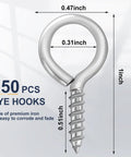 Heavy Duty 1 Inch Eye Screws Hooks Set 150 Pack Screw Eyes For Wood Hanging Artwork Ropes And Light Loads Tough As Nails Pro Grade Iron Ring Bolts For Indoor Outdoor Use, dimensions shown.