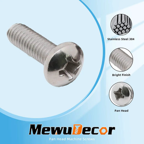 1/4-20 Pan Head Machine Screws 1/2 Inch Full Thread 304 Stainless Steel 18-8 Pack Of 25, close-up view