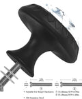 Dang Sharp Black And White Marble Look Round Cabinet Knobs 4 Pack Featuring Glossy Crystal Glass Finish, showing knob base and screws.