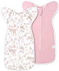 Arms Up Newborn Swaddle Sleep Bag 0-3 Months, breathable pink bunny baby swaddles with cuff removable design, 2-way zipper, set of two