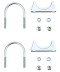 Two-Pack U-Bolt Muffler Tip Exhaust Clip For 2-1/4 In OD Tubing, showing nuts, washers, and brackets, galvanized carbon steel