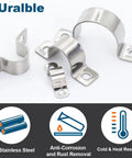 Front view: Durable stainless steel conduit clamps, 1/4 in (6 mm) OD, 2-hole U-brackets, 20 pcs