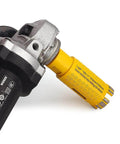 Casaverde 1-3/8 in diamond core drill bit attached to cordless drill, side view