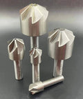 HSS 120-degree chamfer milling cutter set with straight shanks in varying diameters