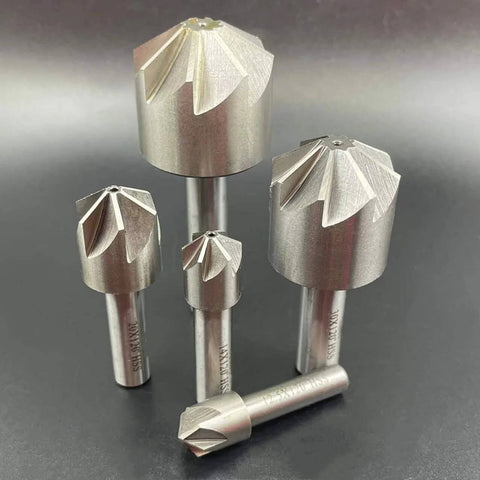 HSS 120-degree chamfer milling cutter set with straight shanks in varying diameters