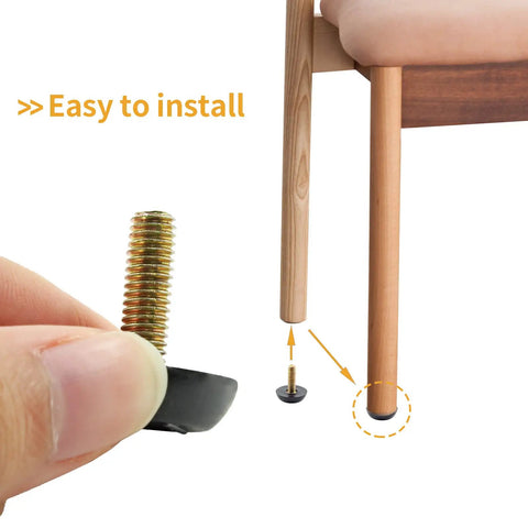 Illustration of M6 Table Leg Levelers Set Eight Pcs Screws On Furniture Glides Foot Adjusters installation on chair leg