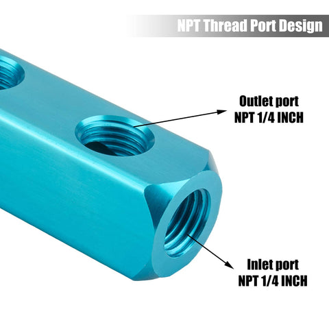 Two Way Five Port Aluminum Air Manifold For Compressors Inline Hose Block Splitter Pneumatic Distribution Block with NPT Ports