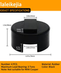 Jack Pad Adapters For BMW And Mini Cars Pinch Weld Frame Rail Protector Heavy Duty Floor Jack Rubber Pads With Handy Storage Bag Puck Adapters For BMW 1 Series Through 6 Series And Mini Models. Black rubber jack pad adapter, dimensions labeled.