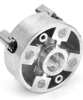 Heavy Duty 4 Jaw Independent Mini Lathe Chuck Forged From Premium Zinc Alloy showing four jaws and threaded center for precise metalworking