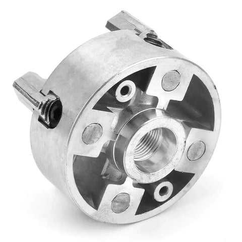 Heavy Duty 4 Jaw Independent Mini Lathe Chuck Forged From Premium Zinc Alloy showing four jaws and threaded center for precise metalworking