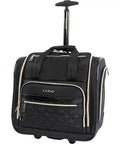 Under The Seat Carry-On Luggage With Push Button Trolley Handle And In Line Skate Wheels, Gold Accents, Large Main Compartment