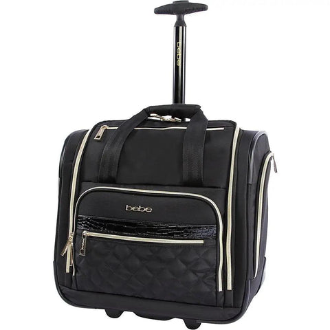 Under The Seat Carry-On Luggage With Push Button Trolley Handle And In Line Skate Wheels, Gold Accents, Large Main Compartment