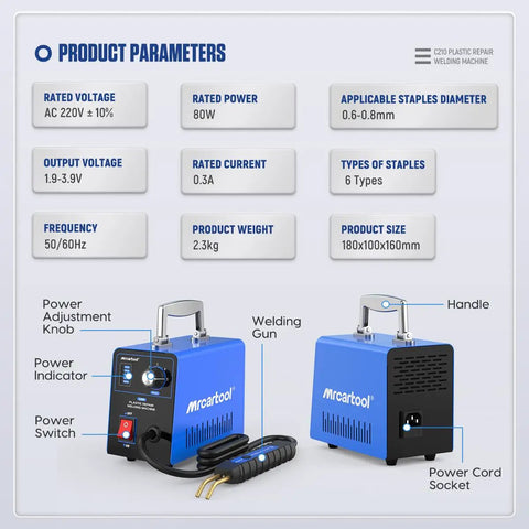 Plastic Welder Kit With 600 Hot Staples And 5 Level Adjustable 110V Power Hot Stapler Car Bumper Repair Tool product details