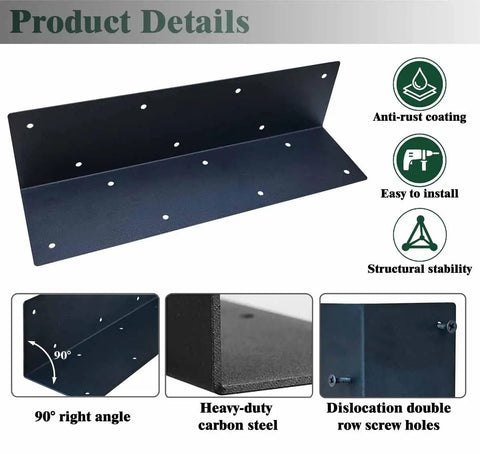 Heavy Duty L Shaped Corner Brackets For Raised Garden Beds 8 Piece Set Rust Proof Carbon Steel with 90° angle and screw holes.