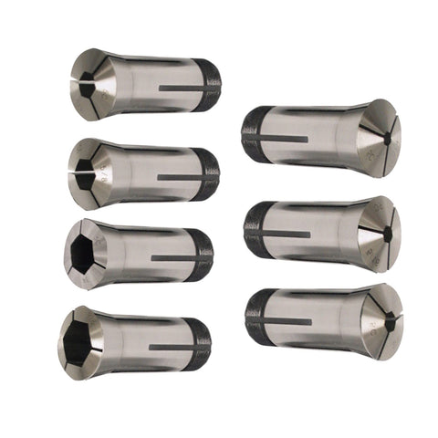 7 Piece 5C Hex Collet Set For Lathe In Tough Tool Steel with various sizes visible