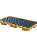 Heavy Duty 2 Drum Spill Containment Platform With Grating, Stackable Modular Spill Pallet, Outlet Ready, Yellow And Black Polyethylene