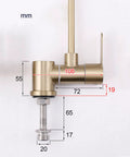Under-Sink Drinking Water Filter Faucet - 1/4" 240mm Tap for Kitchen with measurements and brass finish for accurate installation