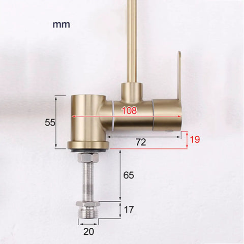 Under-Sink Drinking Water Filter Faucet - 1/4" 240mm Tap for Kitchen with measurements and brass finish for accurate installation