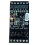 Plug And Play PLC Transistor Output Module With Six In And Four Out FX1N10MT Style Industrial Control Board DC 10 To 28 Volt Power Supply Includes Program Cable For Quick Setup And Reliable Automation. black PCB with screw terminals and connector