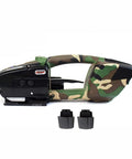 Solid Heavy Lifter Portable Electric Strapping Machine With 3000 Mah Battery, camo design, for PET PP banding, side profile view.