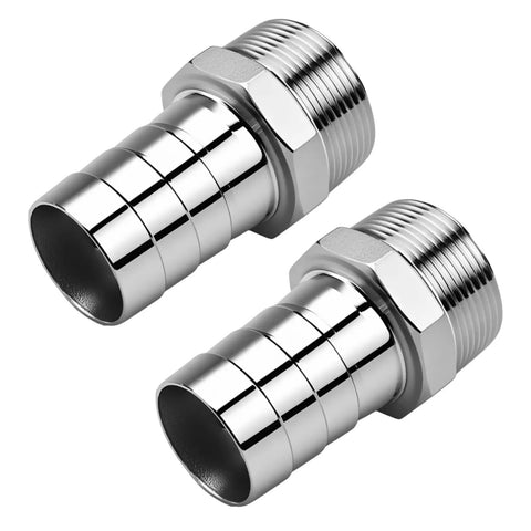 Heavy Duty Stainless Steel Hose Barb Fittings 1-1/2 Inch To 1-1/2 Inch NPT Male Threaded Connectors For Water Air Gas Lines 2 Pack